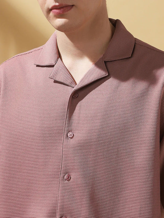 Men’s Waffle Cuban Shirt – Dusty Rose Edition