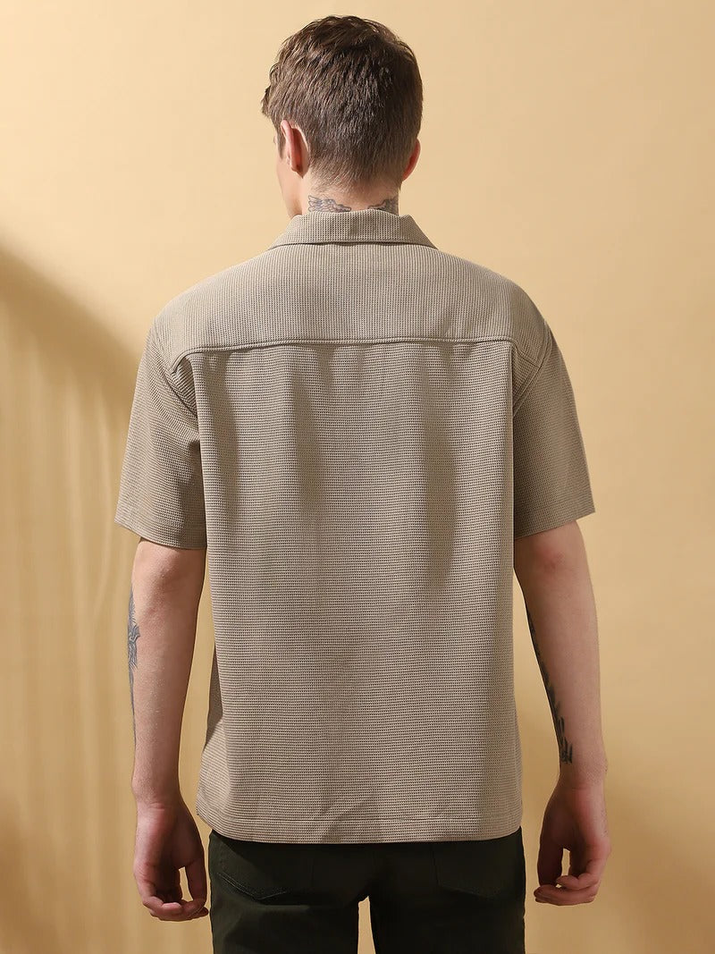 Men’s Waffle Knit Cuban Collar Shirt – Casual Summer Essential