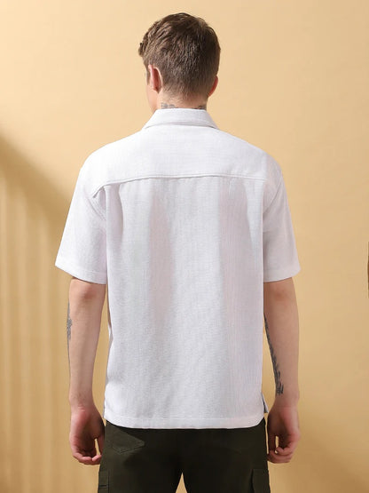 White Textured Men’s Shirt (Back View)