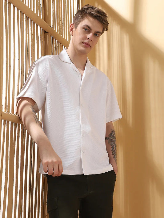 White Textured Men’s Shirt (Back View)