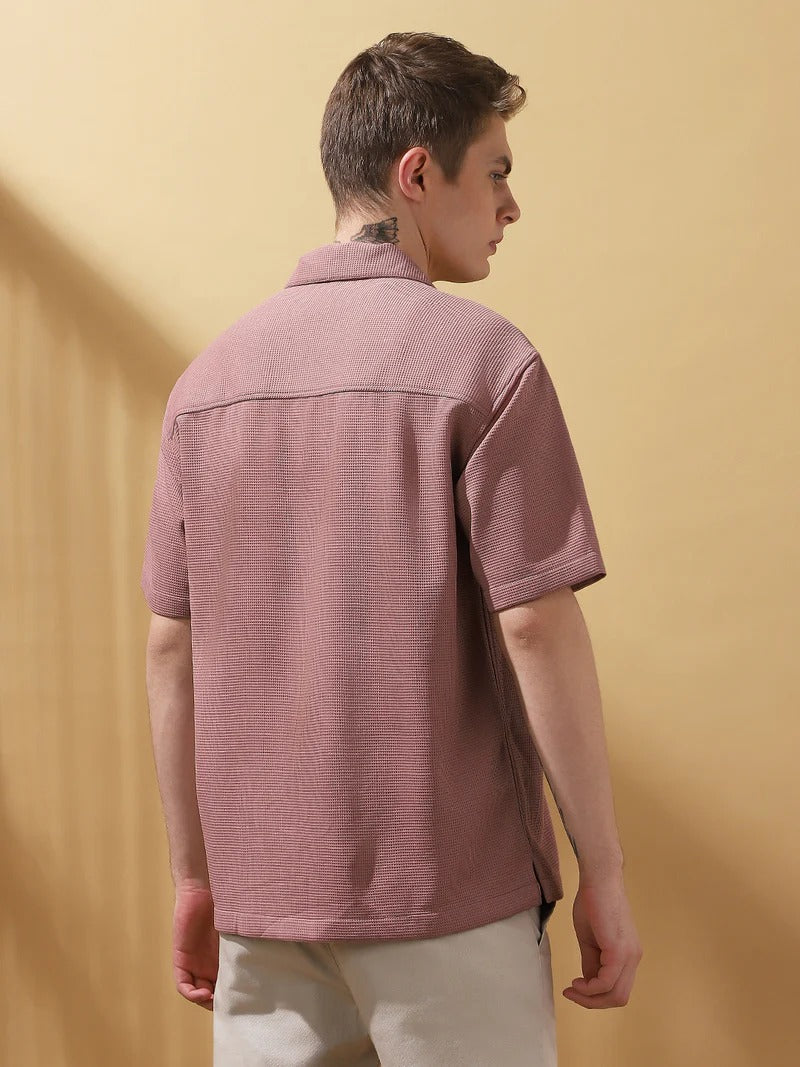 Men’s Waffle Cuban Shirt – Dusty Rose Edition