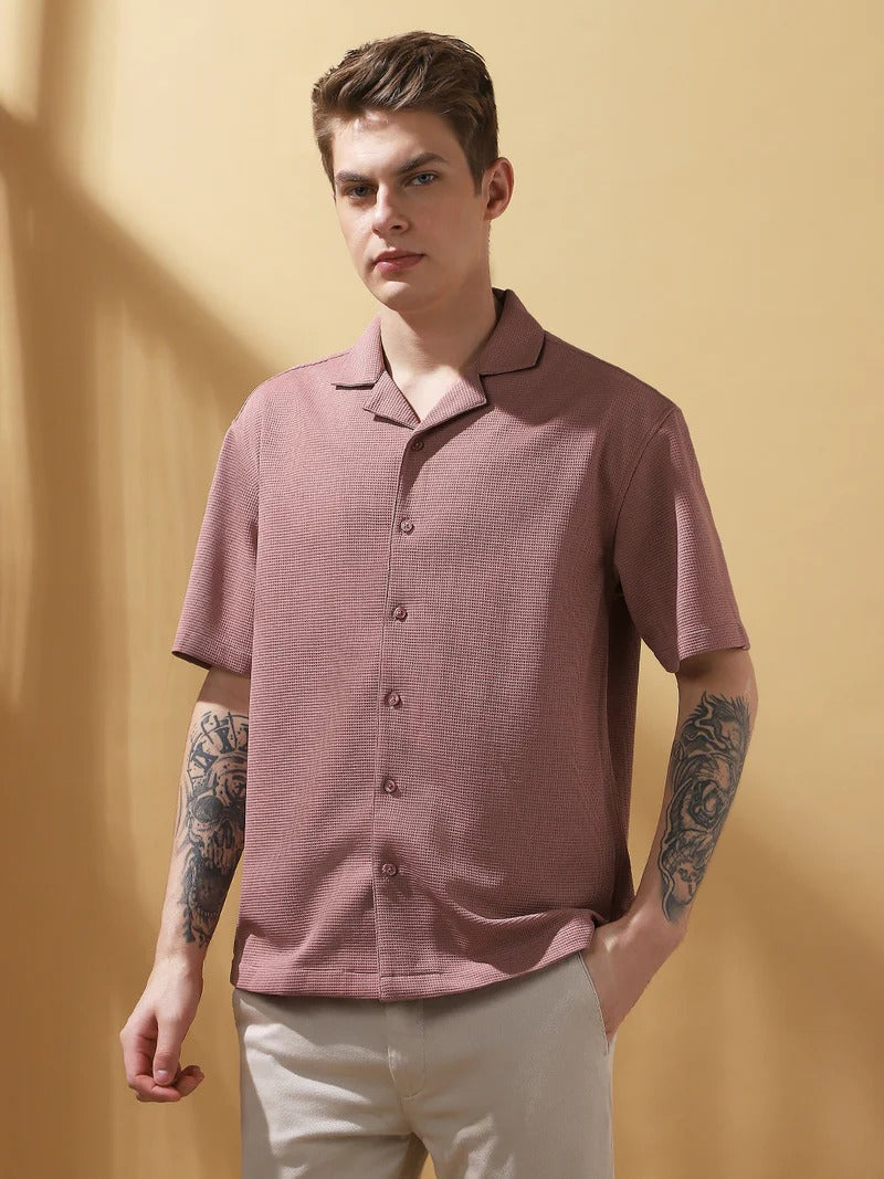 Men’s Waffle Cuban Shirt – Dusty Rose Edition