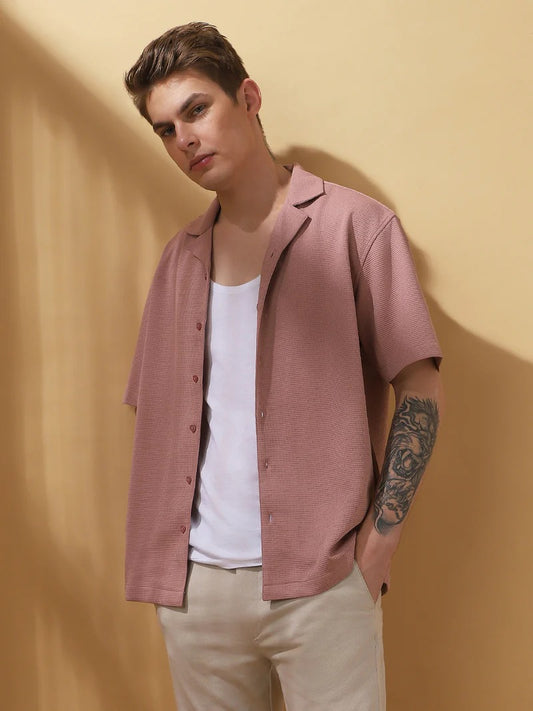 Men’s Waffle Cuban Shirt – Dusty Rose Edition
