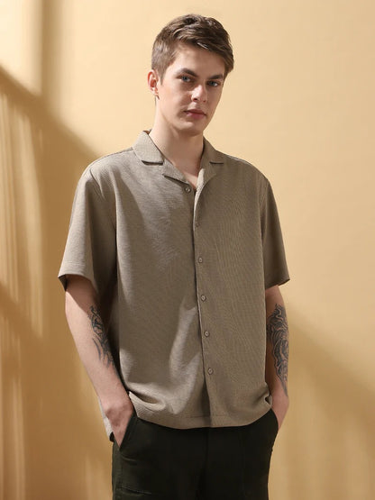 Men’s Waffle Knit Cuban Collar Shirt – Casual Summer Essential