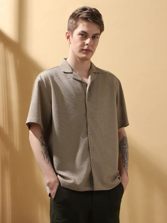 Men’s Waffle Knit Cuban Collar Shirt – Casual Summer Essential